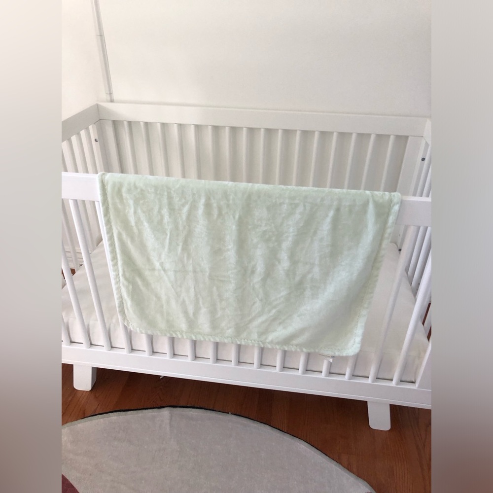 Pottery Barn Kids Fuzzy Green and White Baby Blanket